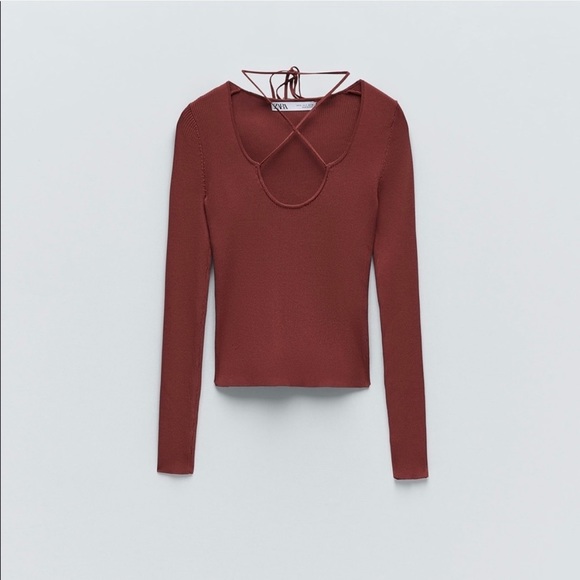 - ZARA Tied Knit Sweater Terracotta - Picture 5 of 5